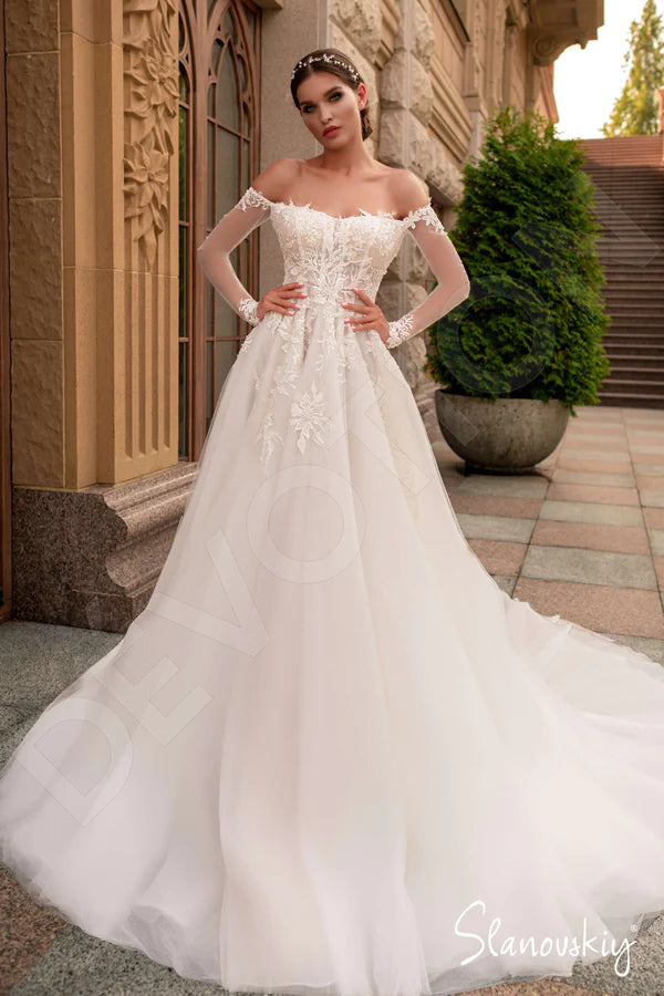 Alienor A-line Off-shoulder/Drop shoulders Ivory Milk Wedding dress