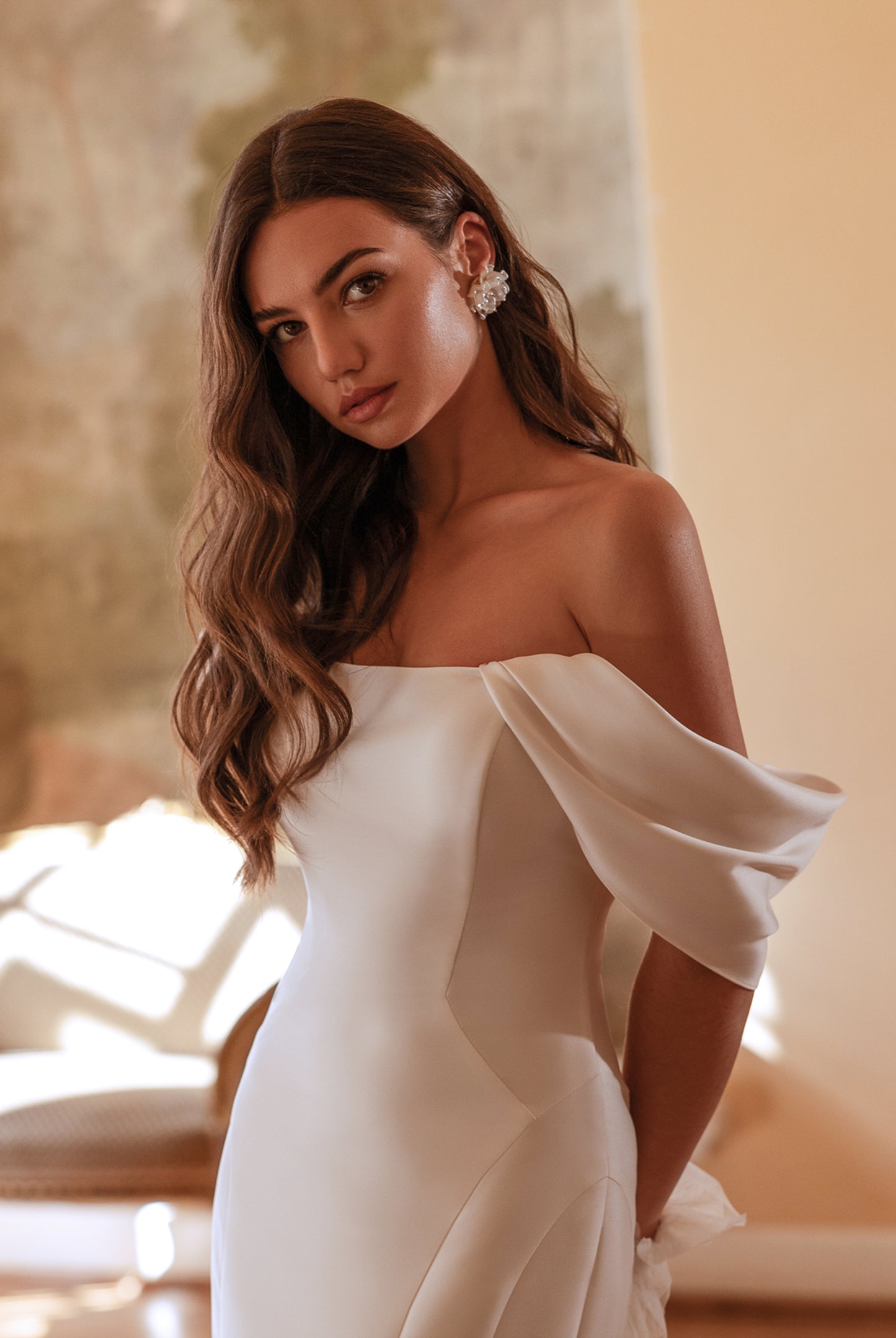 Alfonsain Trumpet/Mermaid Straight across Ivory Wedding dress