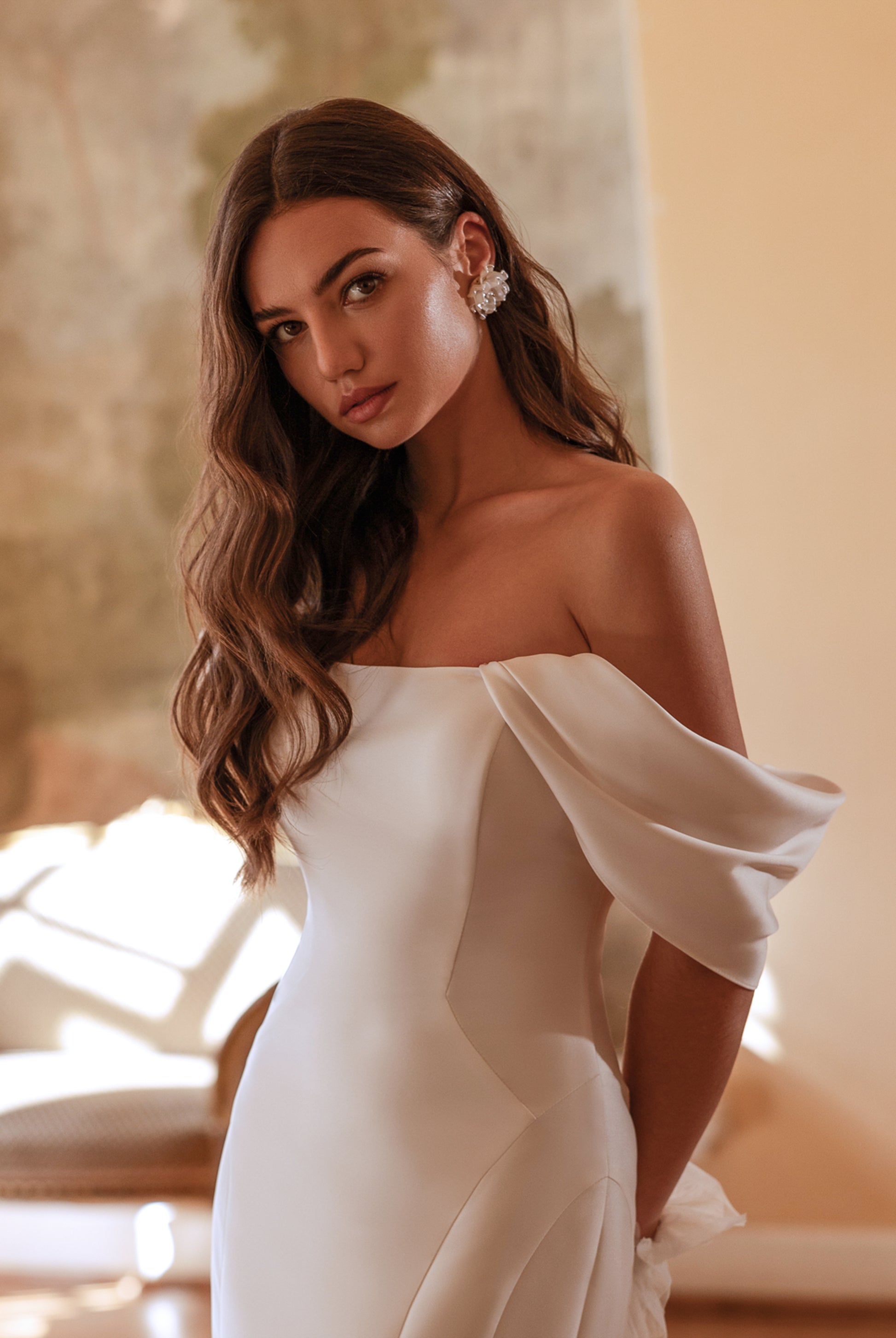 Alfonsain Trumpet/Mermaid Straight across Ivory Wedding dress