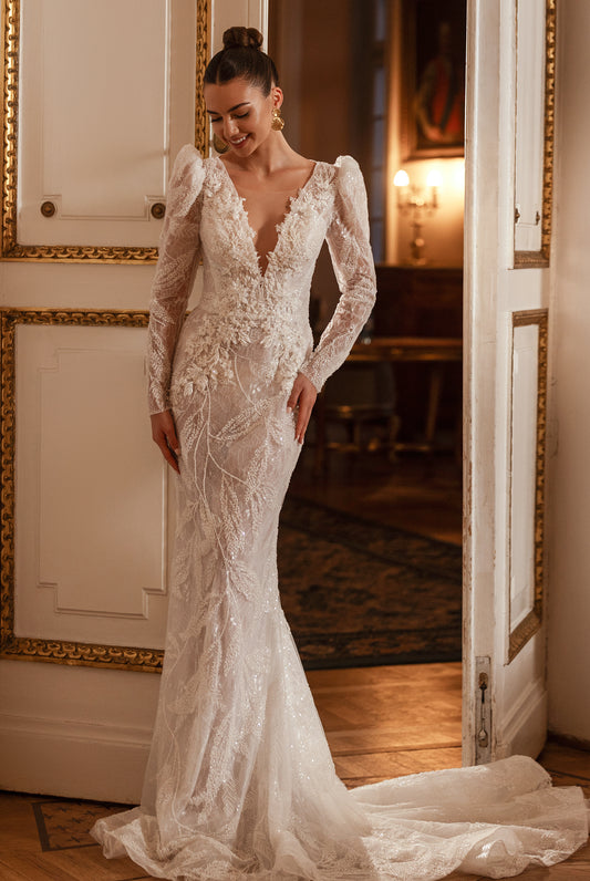 Banzhamin Trumpet/Mermaid Illusion Milk Wedding dress