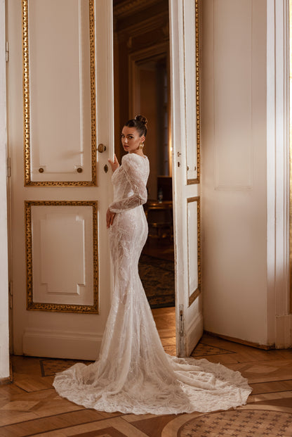 Banzhamin Trumpet/Mermaid Illusion Milk Wedding dress