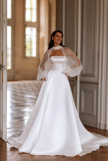 Jade-Marie A-line Straight across Milk Wedding dress
