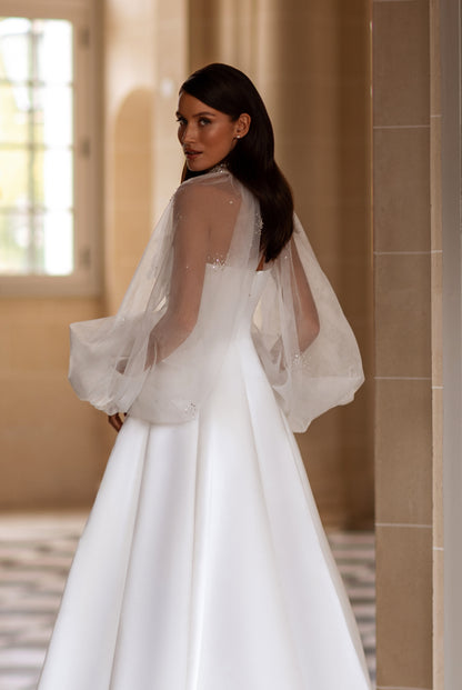 Jade-Marie A-line Straight across Milk Wedding dress