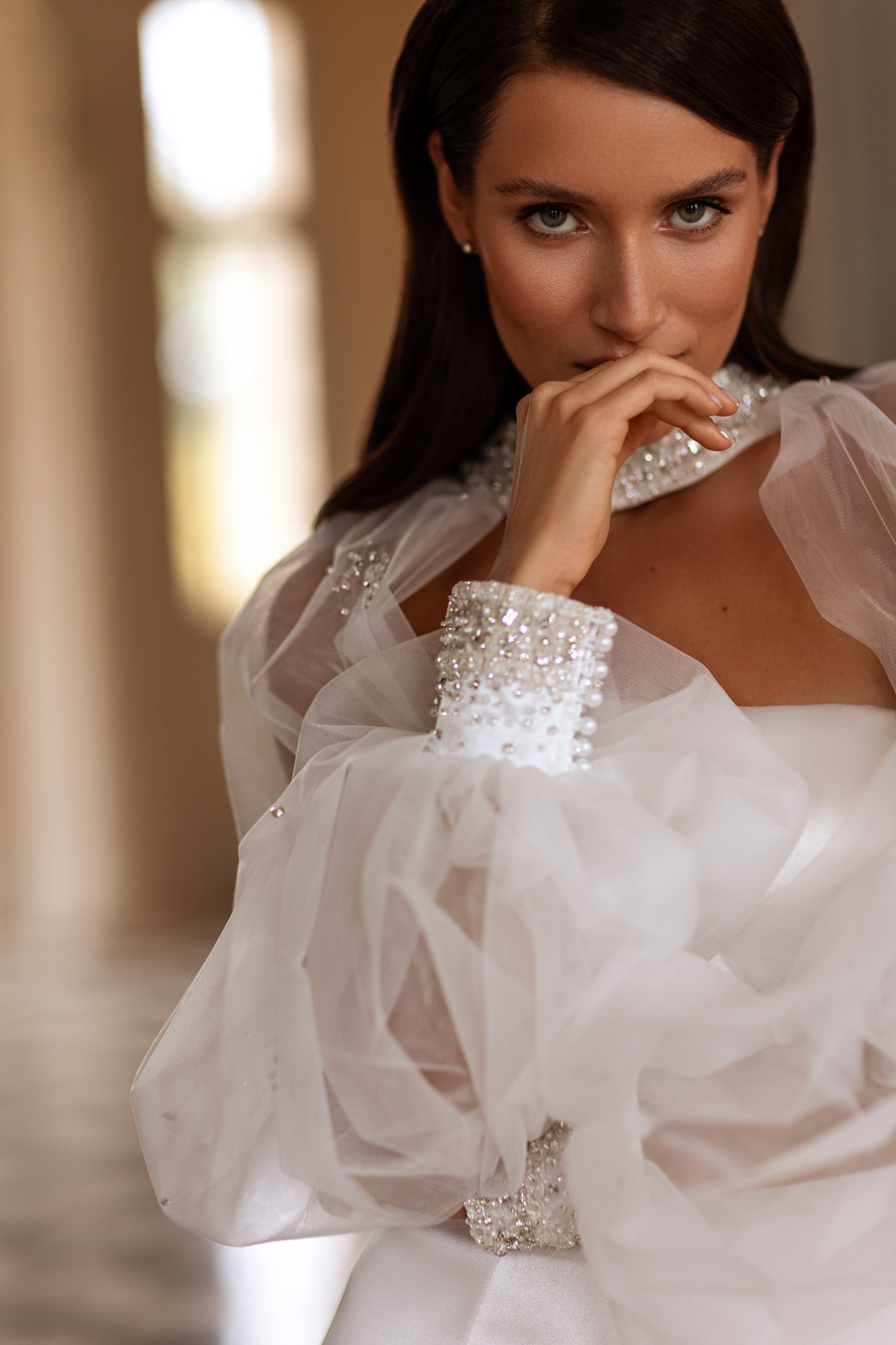 Jade-Marie A-line Straight across Milk Wedding dress