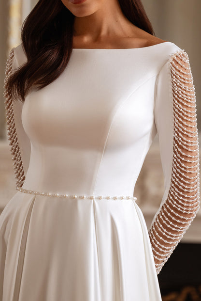 Lili-Rose A-line Boat/Bateau Milk Wedding dress