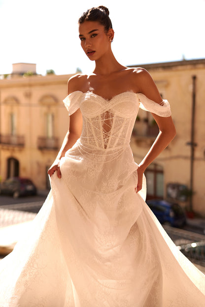Charlena A-line Off-shoulder/Drop shoulders Milk Wedding dress