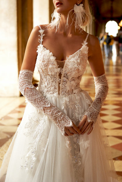 Ariane A-line V-neck Milk Wedding dress