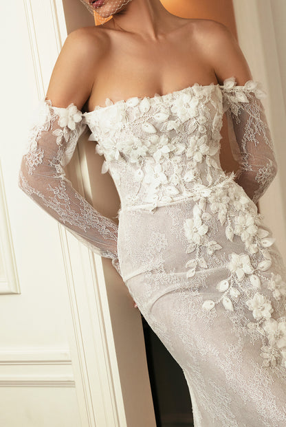 Milinda Trumpet/Mermaid Off-shoulder/Drop shoulders Milk Wedding dress