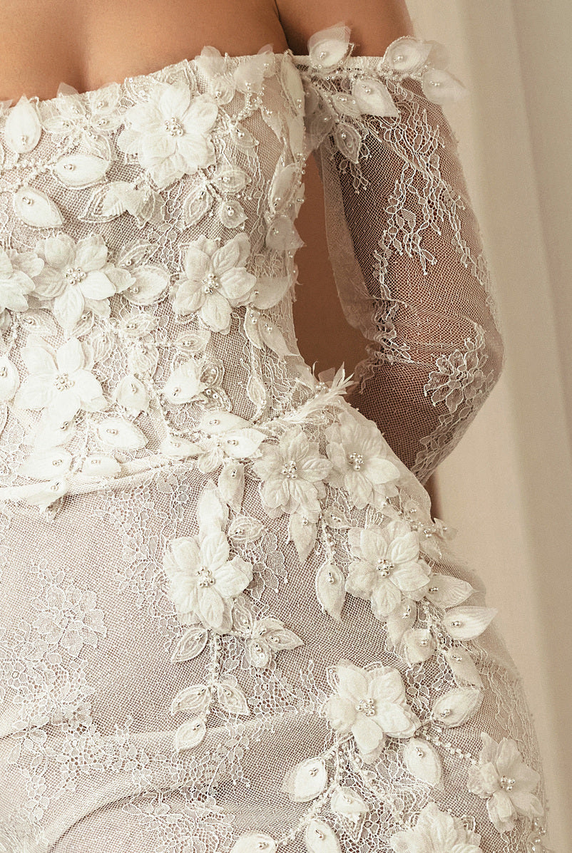 Milinda Trumpet/Mermaid Off-shoulder/Drop shoulders Milk Wedding dress