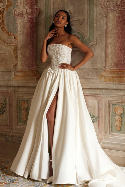 Arabelly A-line Straight across Ivory Wedding dress