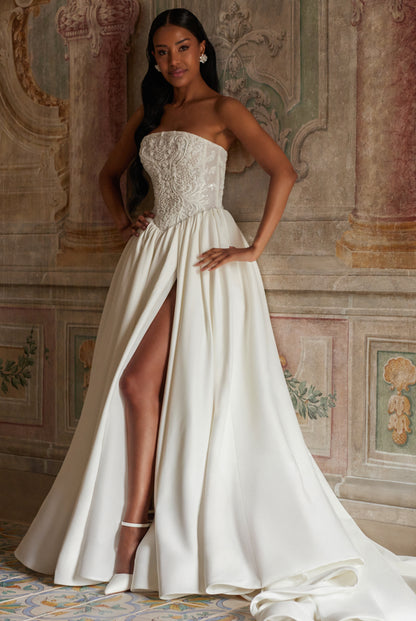 Arabelly A-line Straight across Ivory Wedding dress
