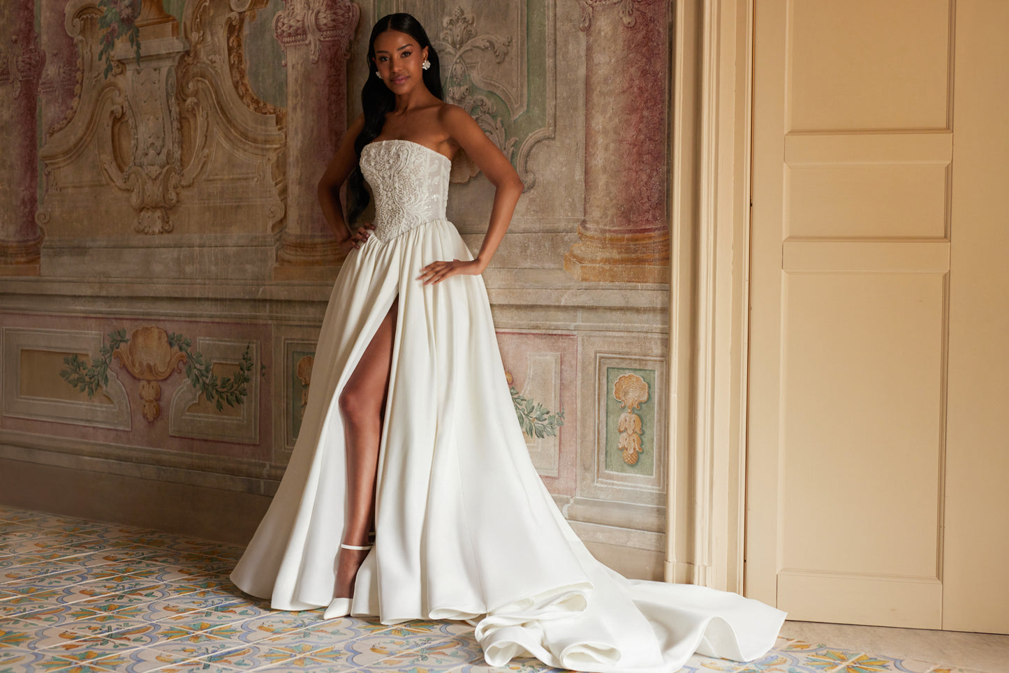Arabelly A-line Straight across Ivory Wedding dress