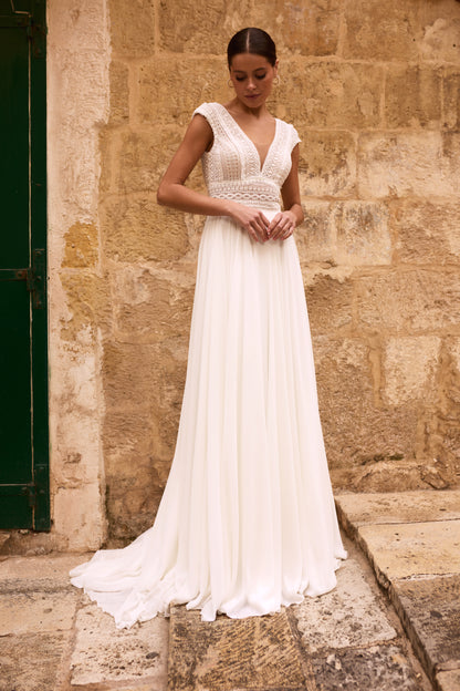 Avenel A-line V-neck Milk Wedding dress