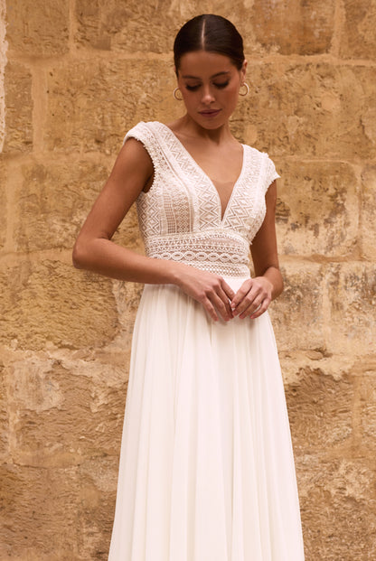 Avenel A-line V-neck Milk Wedding dress