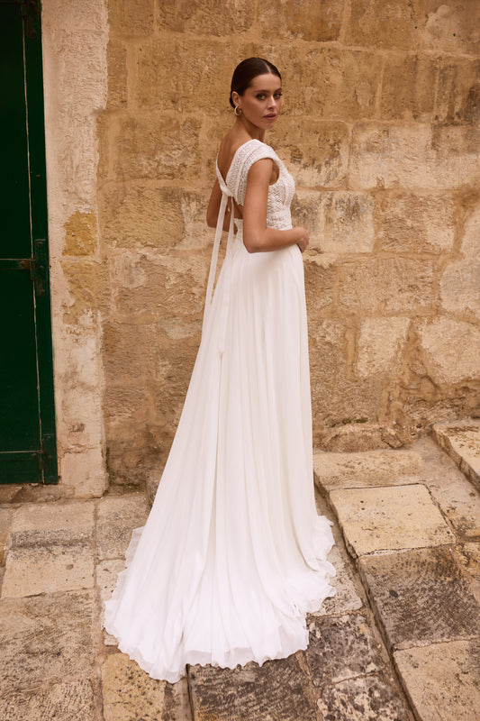 Avenel A-line V-neck Milk Wedding dress