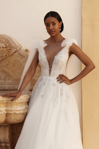 Azaria A-line Illusion Ivory Wedding dress