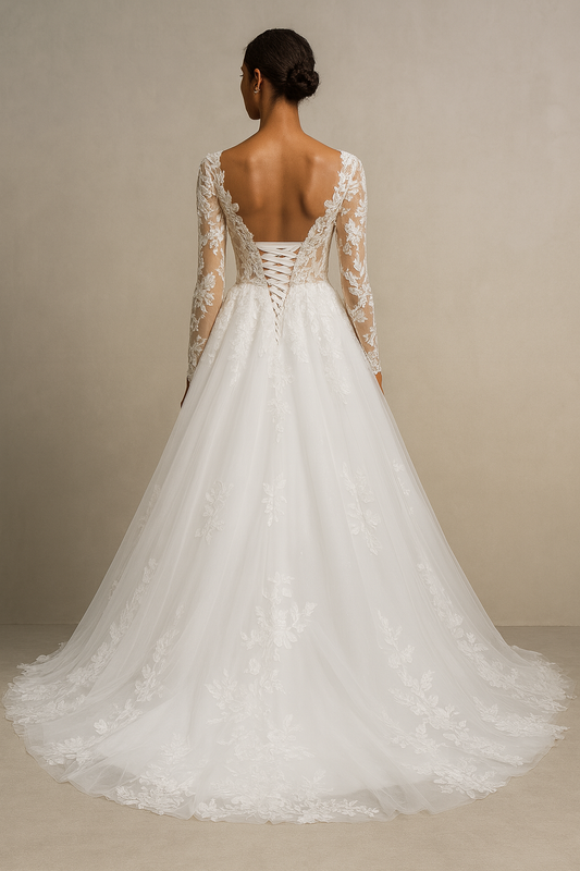 Isoria A-line Deep V-neck Milk Wedding dress