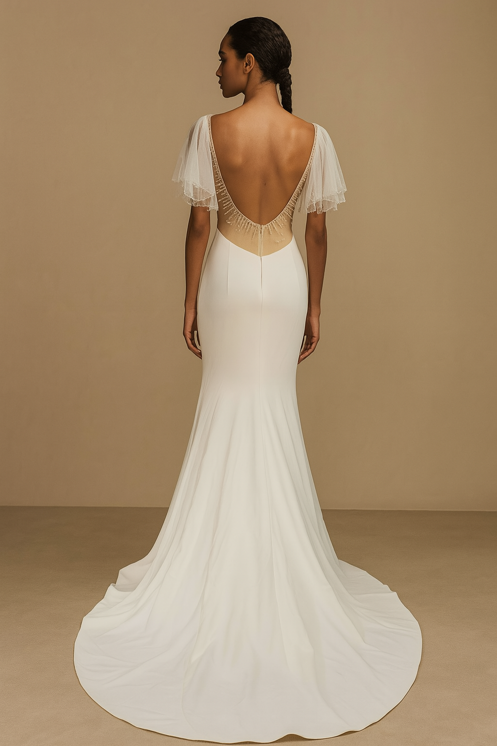 Mosaic Trumpet/Mermaid V-neck Milk Wedding dress