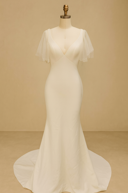Mosaic Trumpet/Mermaid V-neck Milk Wedding dress