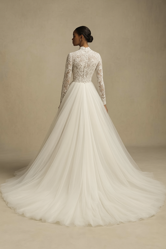 Sincere A-line High neck Milk Wedding dress
