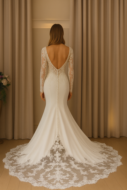 Orivienne Trumpet/Mermaid Deep V-neck Milk Wedding dress