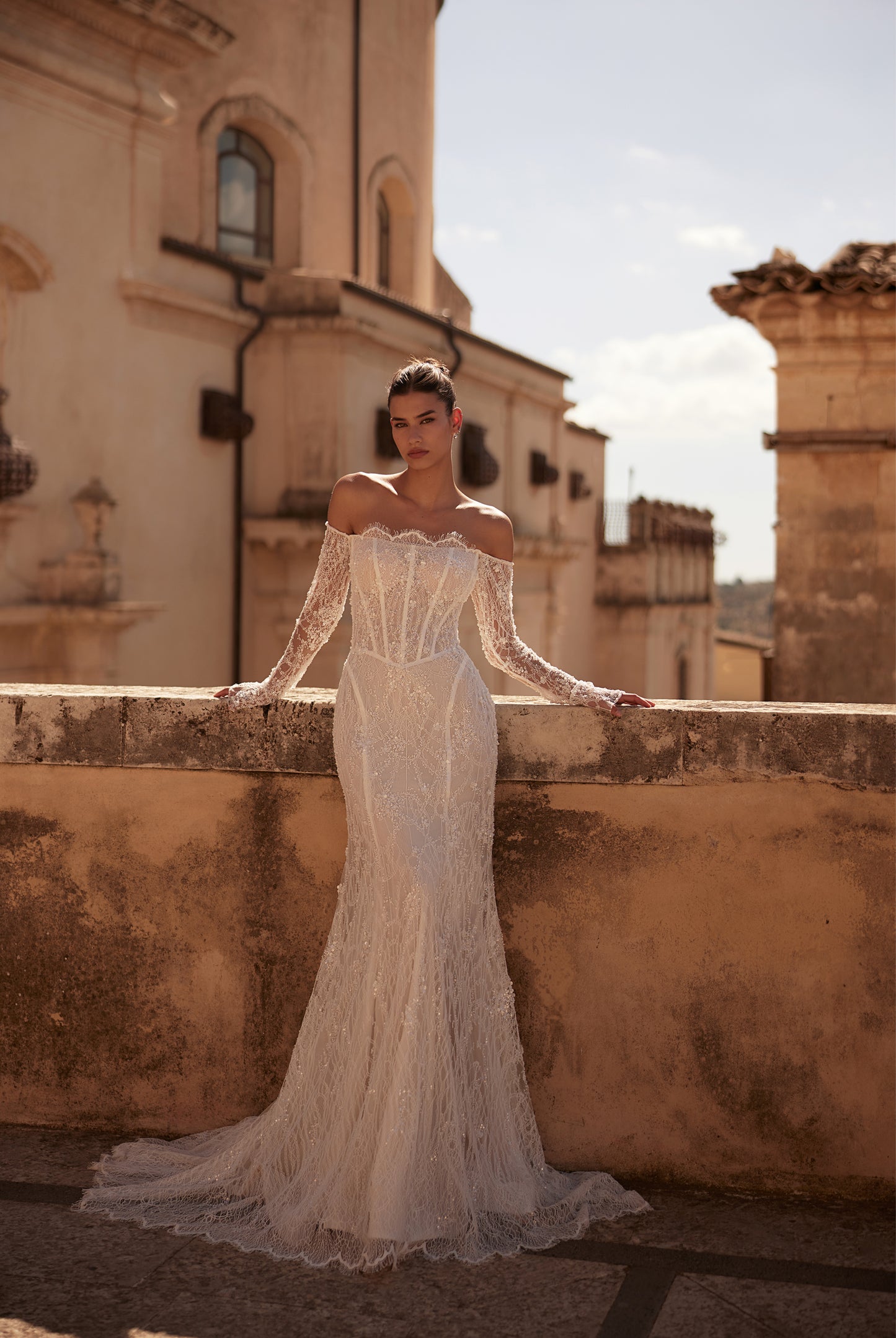 Kylie Trumpet/Mermaid Off Shoulder Milk Wedding dress