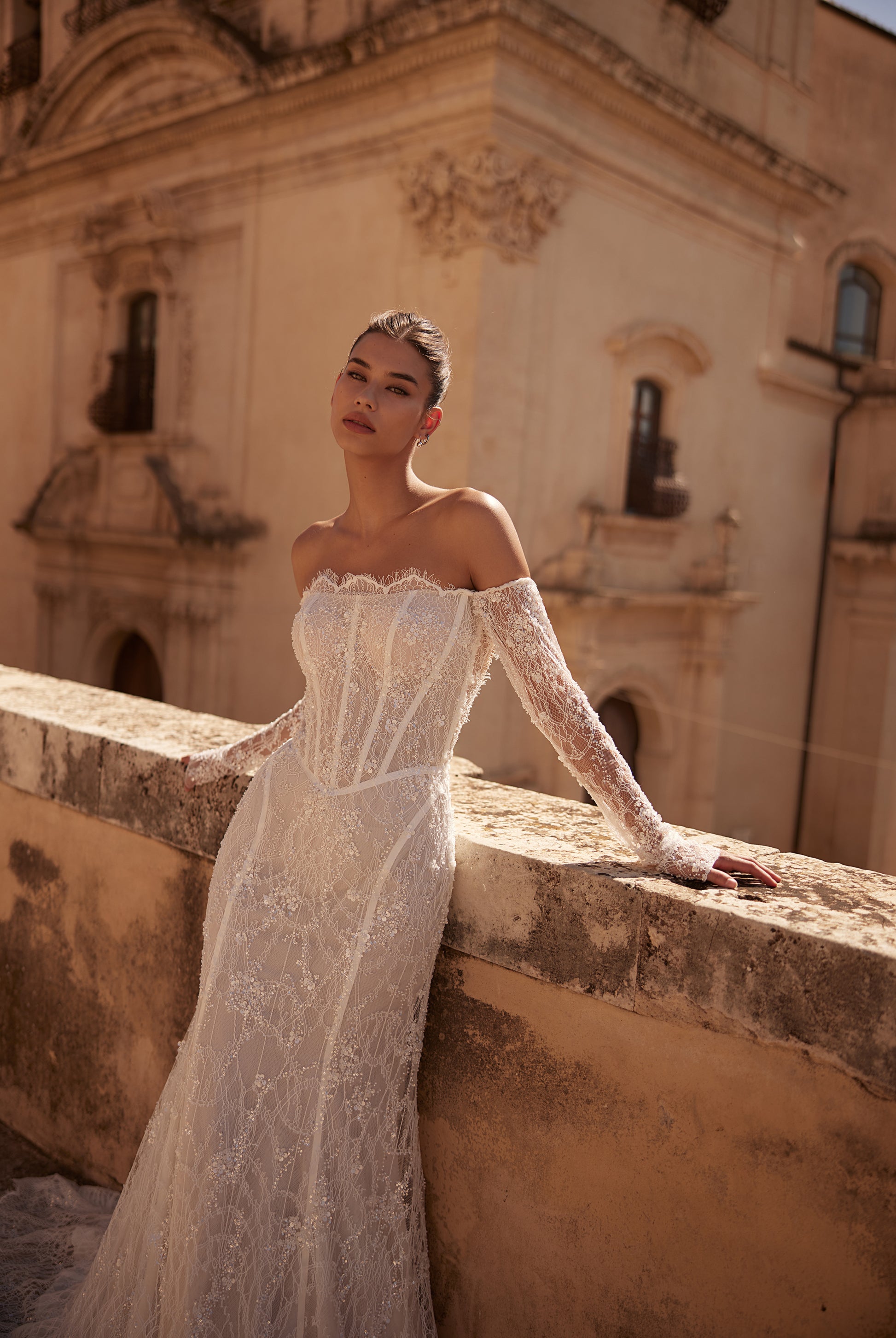 Kylie Trumpet/Mermaid Off Shoulder Milk Wedding dress