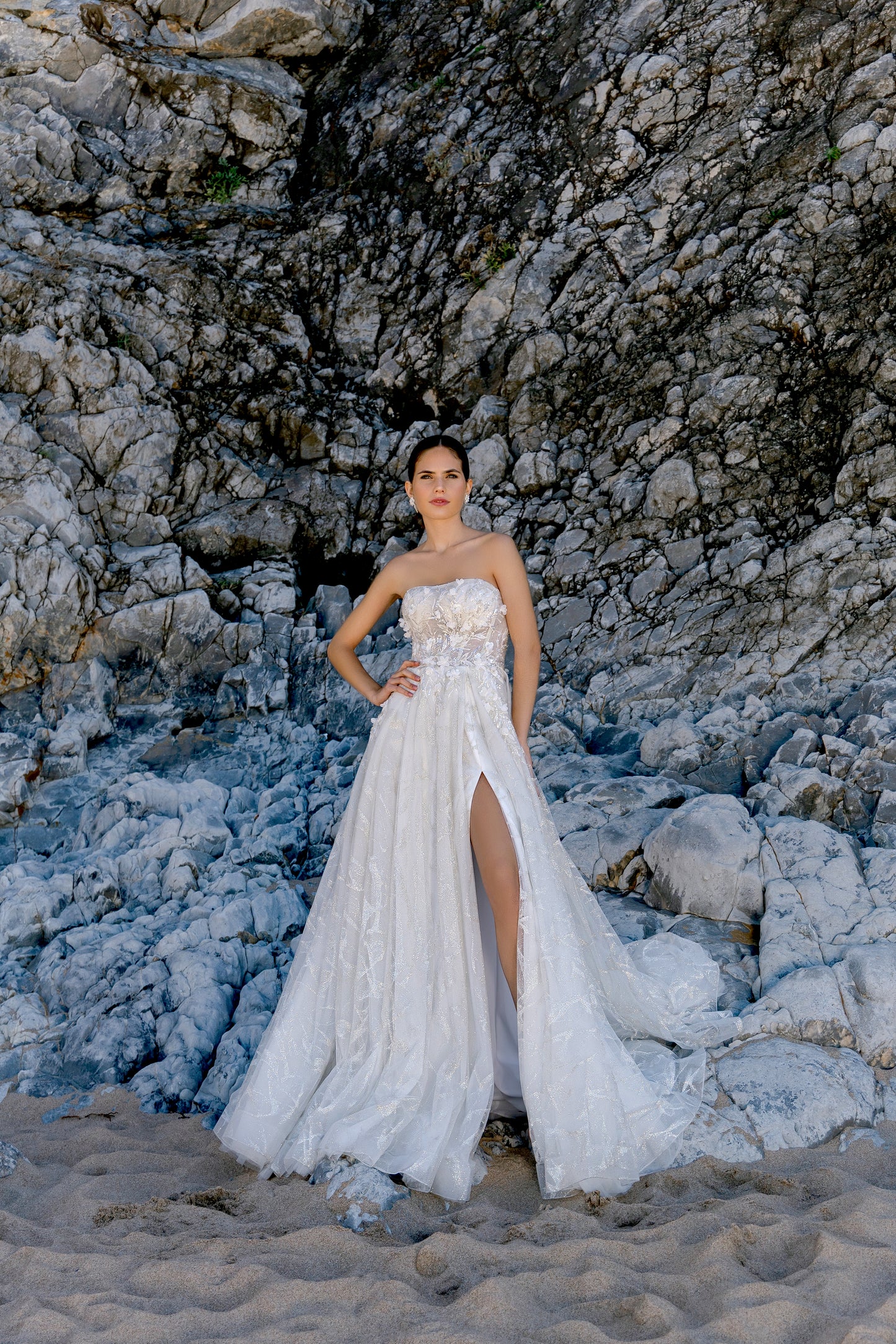 Andreia A-line Straight across Milk Wedding dress