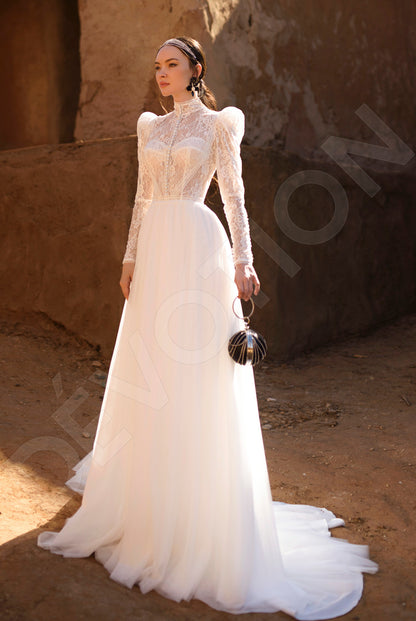 Milusa A-line Hight Neck Off White Wedding dress