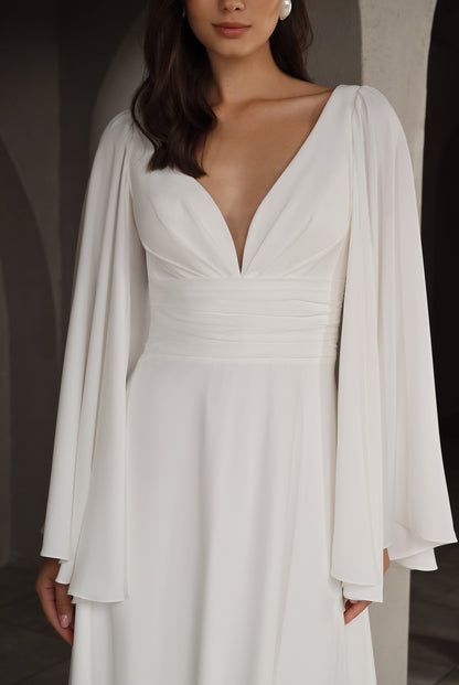 Olimpina A-line Deep V-neck Milk Wedding dress