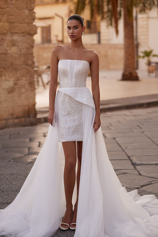 Perly Two-in-one Straight across Milk Wedding dress