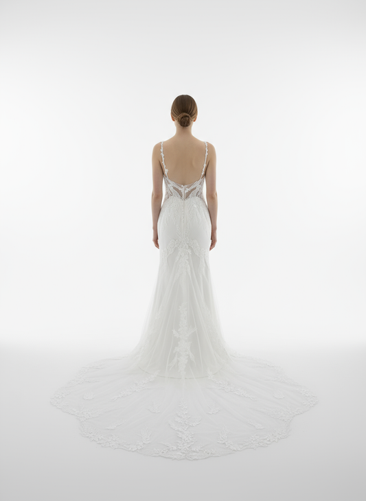 Thalia Trumpet/Mermaid V-neck Milk Wedding dress