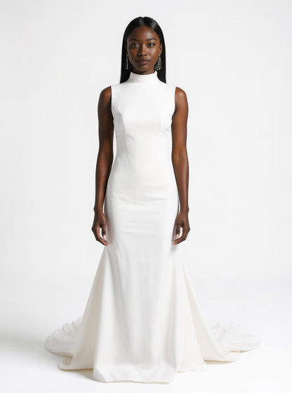 Lunara Trumpet/Mermaid High neck Milk Wedding dress