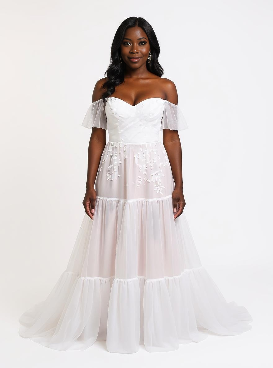 Eirlys A-line Off-shoulder/Drop shoulders Milk Wedding dress