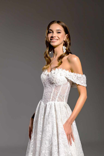 Oliva A-line Off-shoulder/Drop shoulders Milk Wedding dress
