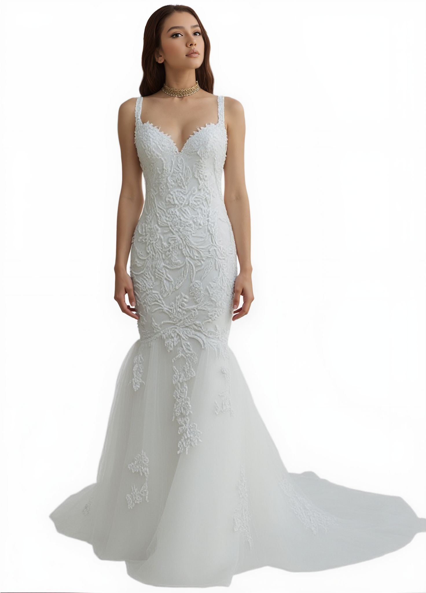 Sylva Trumpet/Mermaid Sweetheart Milk Wedding dress