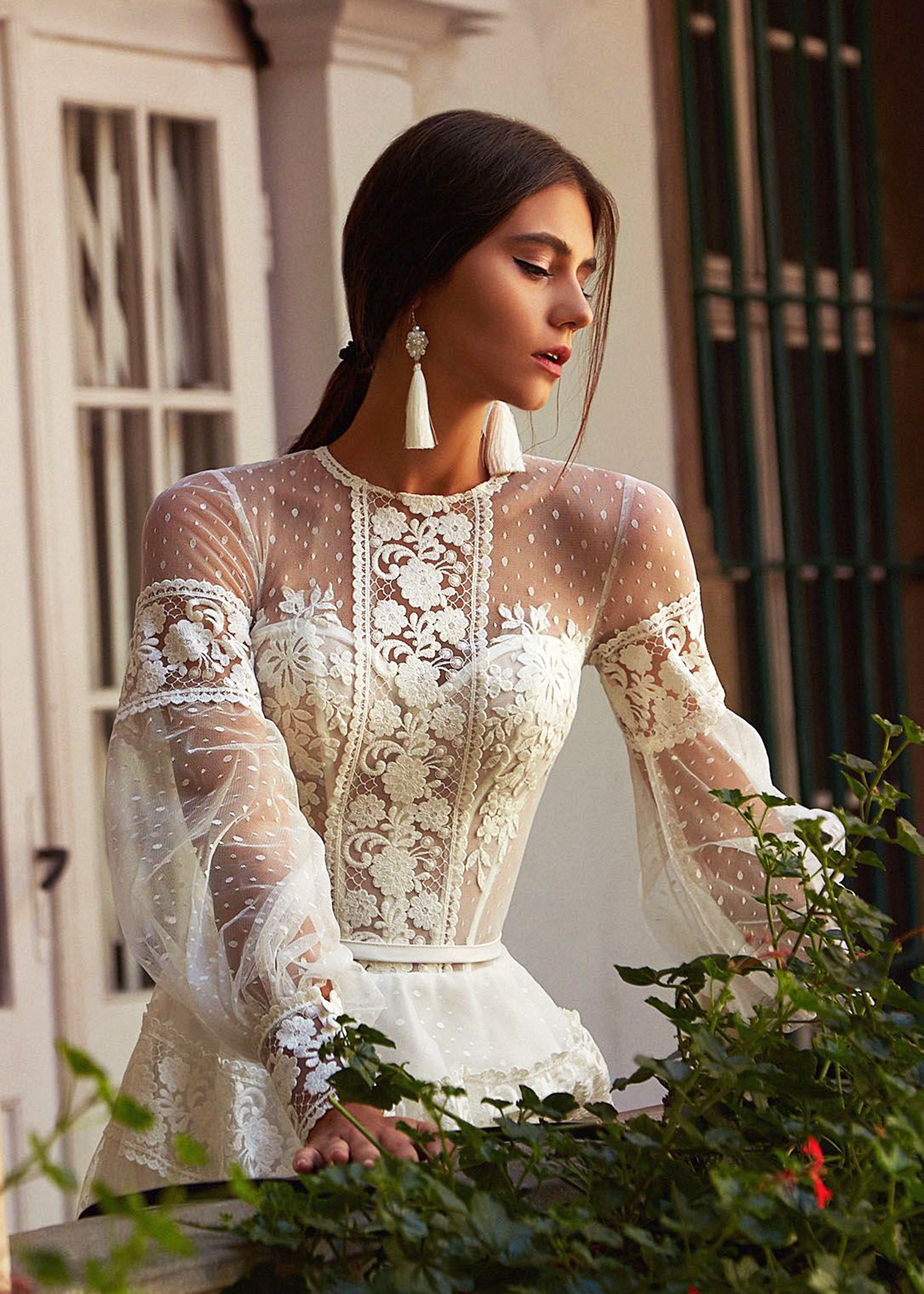 Alsena A-line Jewel Milk Wedding dress