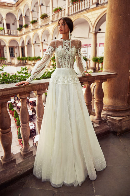 Alsena A-line Jewel Milk Wedding dress