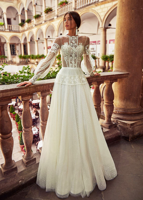 Alsena A-line Jewel Milk Wedding dress