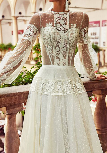 Alsena A-line Jewel Milk Wedding dress