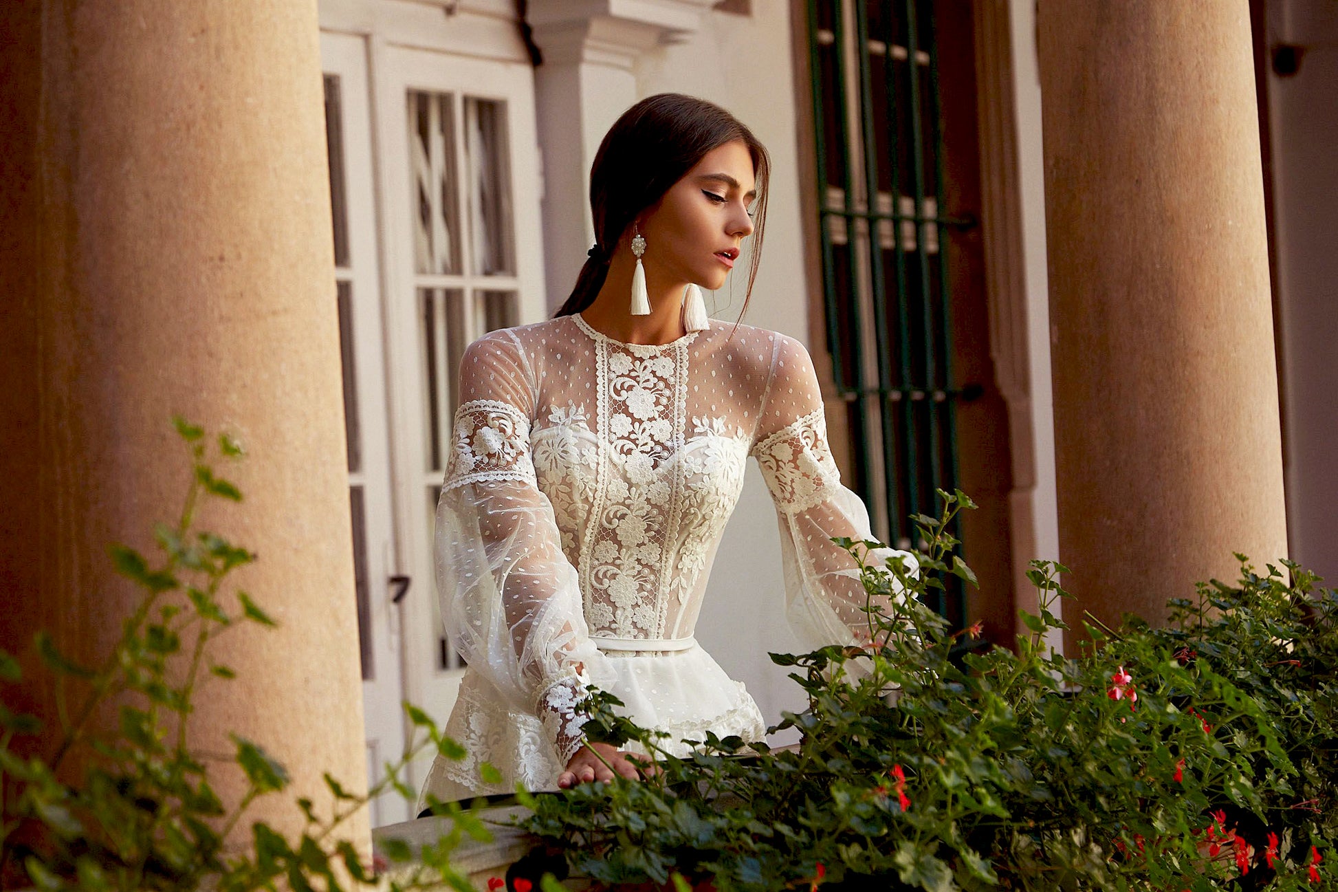 Alsena A-line Jewel Milk Wedding dress