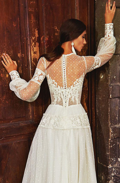 Alsena A-line Jewel Milk Wedding dress