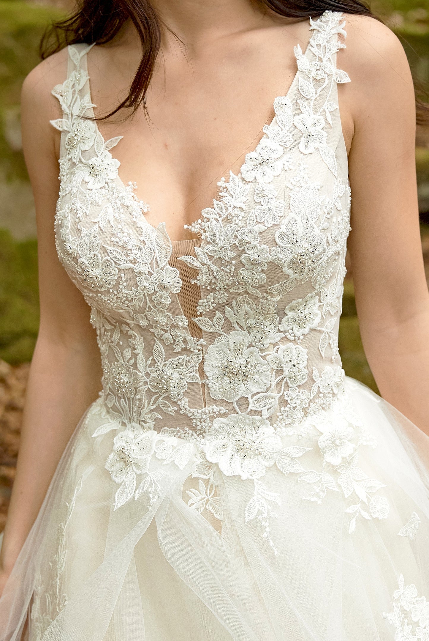 Claudina A-line Deep V-neck Caramel Wedding dress