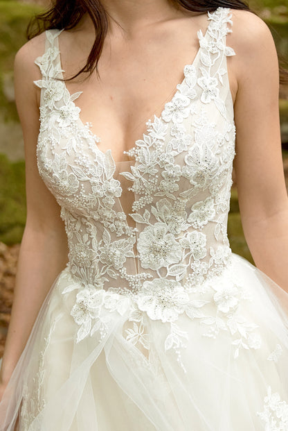 Claudina A-line Deep V-neck Caramel Wedding dress