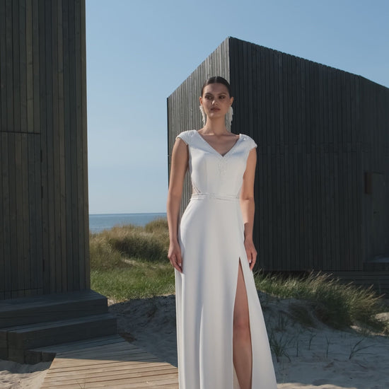 Maret A-line V-neck Off White Wedding dress