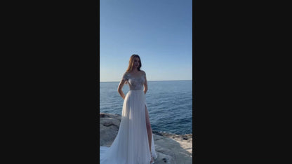 Ada A-line Illusion Ivory/Nude/Violet Wedding dress