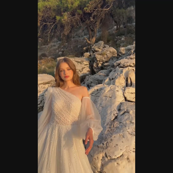 Aurora A-line Asymmetric/One shoulder Ivory Wedding dress