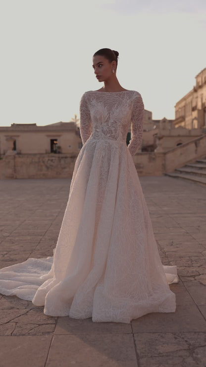 Griselle A-line Boat/Bateau Milk Wedding dress