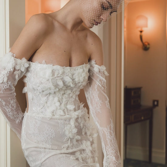 Milinda Trumpet/Mermaid Off-shoulder/Drop shoulders Milk Wedding dress