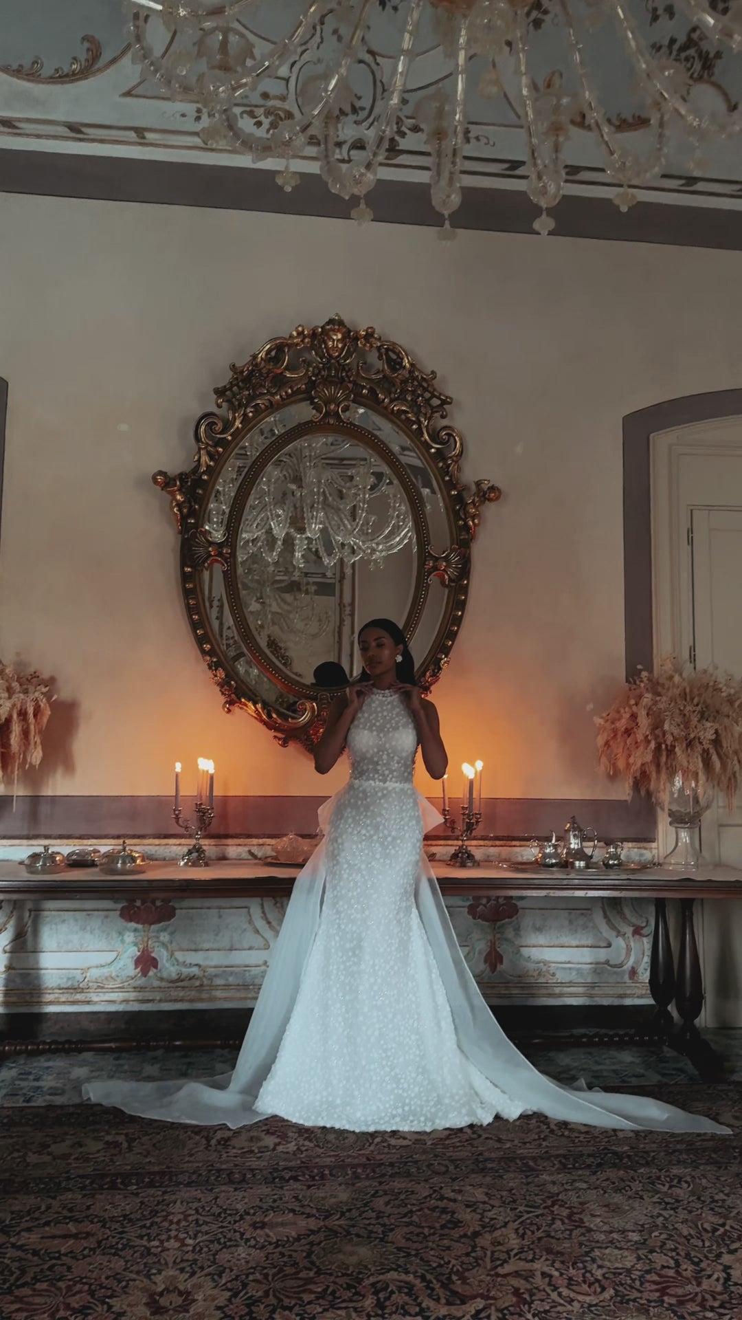 Nyx Trumpet/Mermaid Halter Ivory Wedding dress video